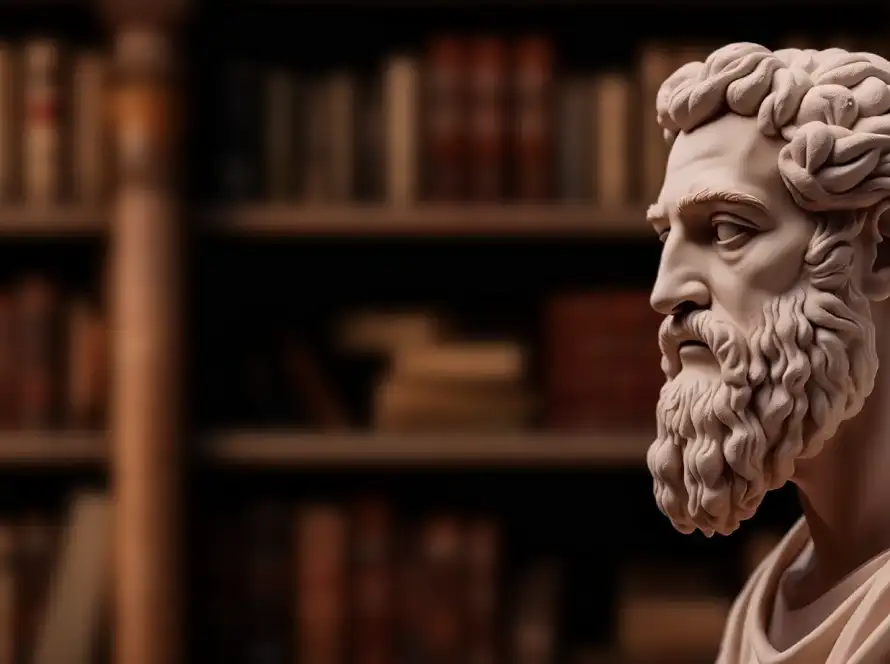 Busto di Socrate all'interno di una biblioteca