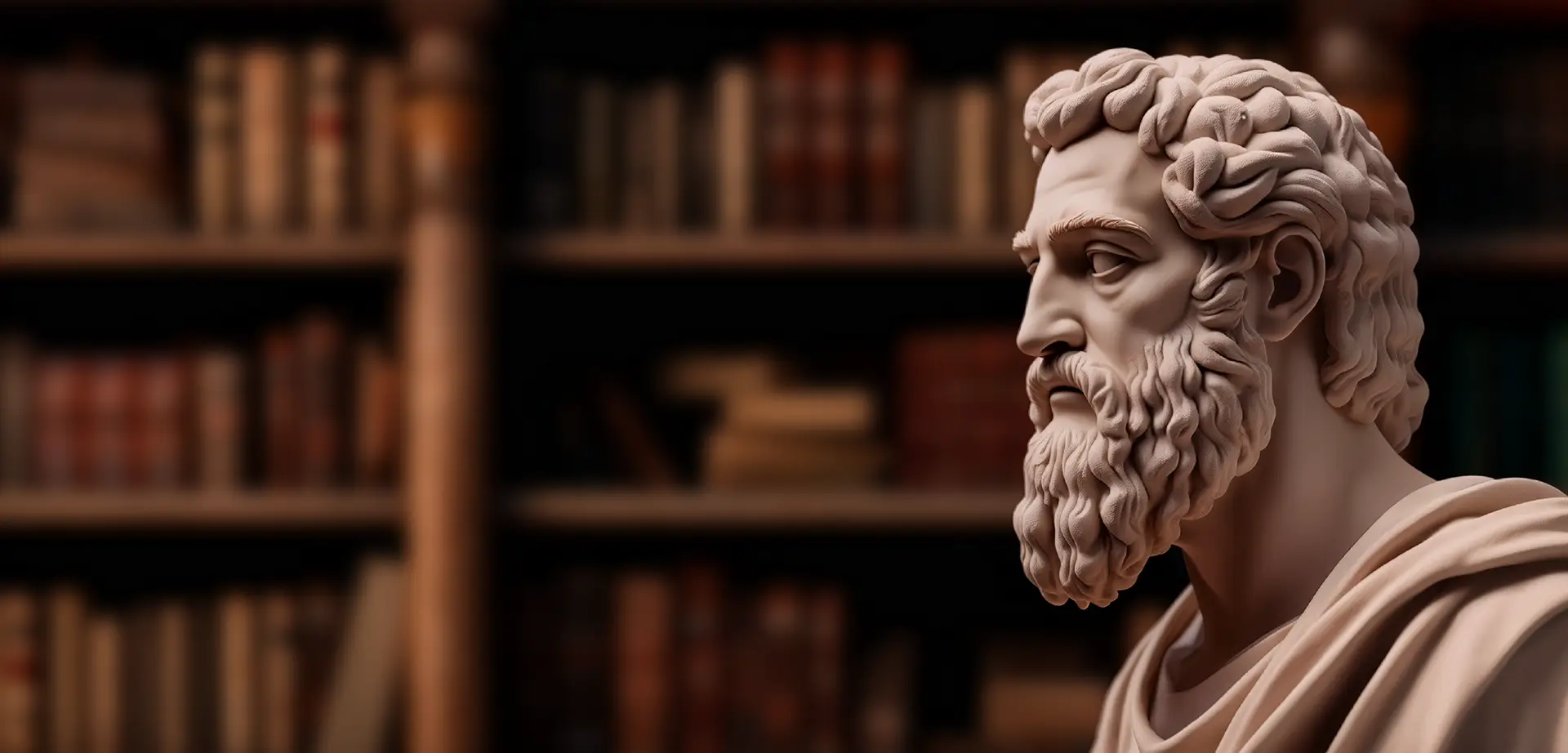 Busto di Socrate all'interno di una biblioteca